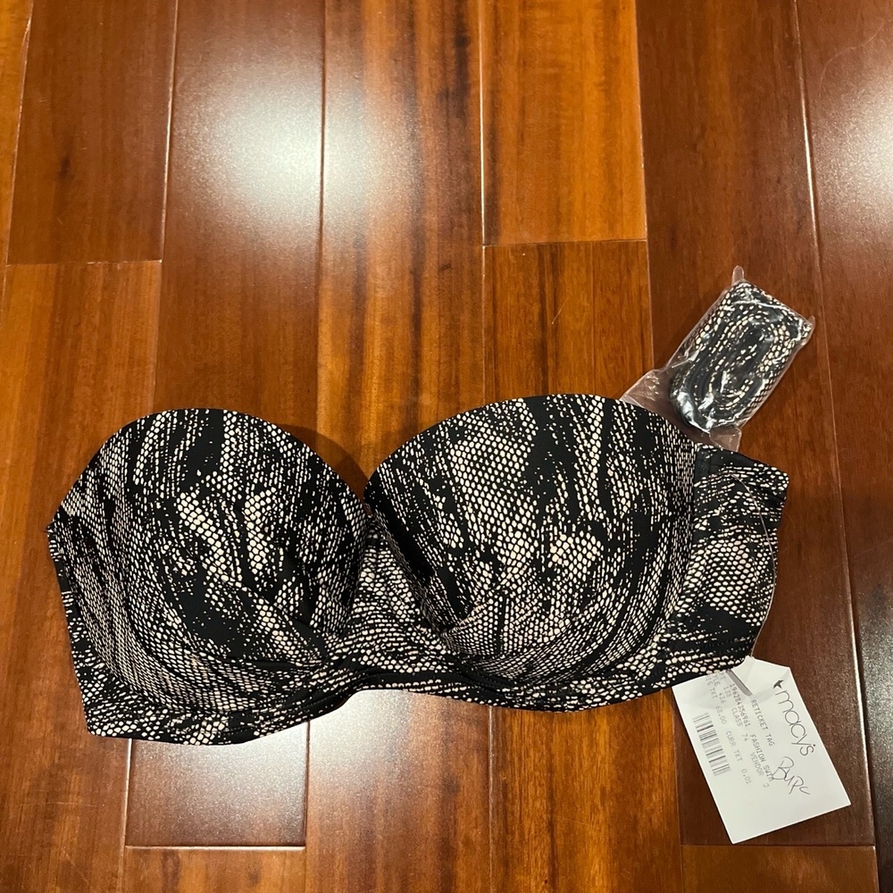 Calvin Klein Bikini Top Brown Animal Print Strapless Convertible Swim New Size L